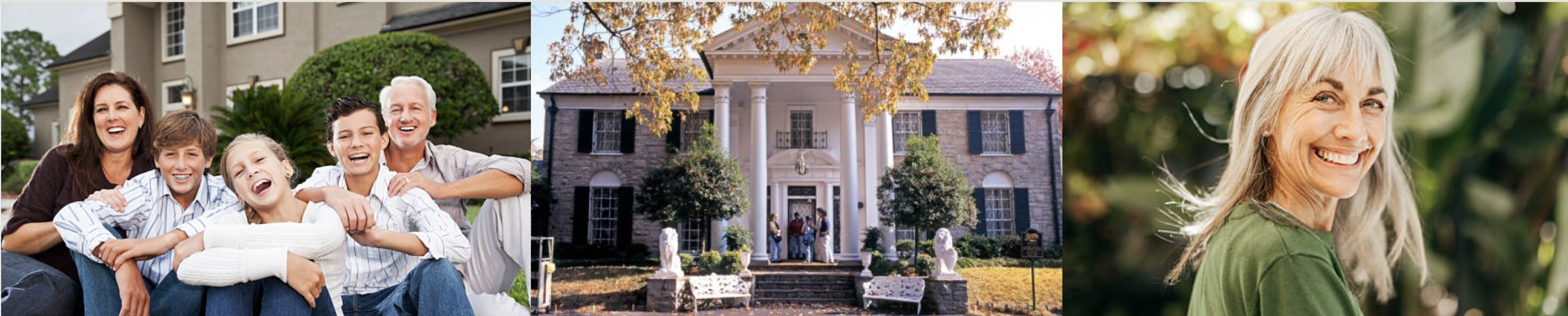 Happy family, estate home, and smiling woman